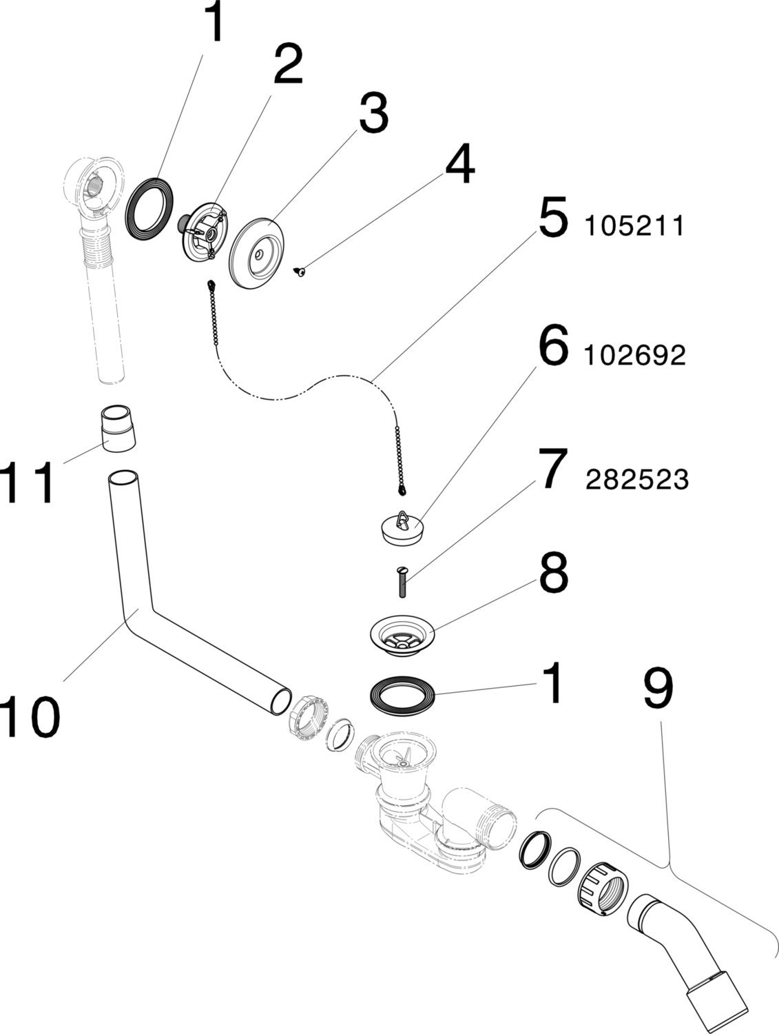 Канализационная арматура  Сифоны для ванн и душевых поддонов  Сифоны для ванн  Не содержит/в комплект не входит: VIEGA 101 947 1) Модель 6176.45 Santreyd  - Вид №2