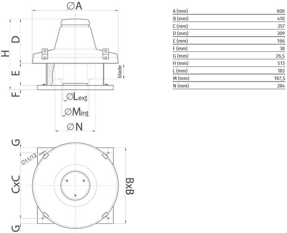 Vortice Центробежный крышный вентилятор для удаления горячего дыма Torrette tr-ed 15040 - Вид №1