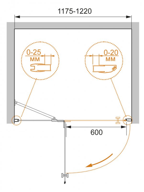 Душевая дверь CEZARES CRYSTAL-S-B-12-120-C-Cr-R - Вид №4