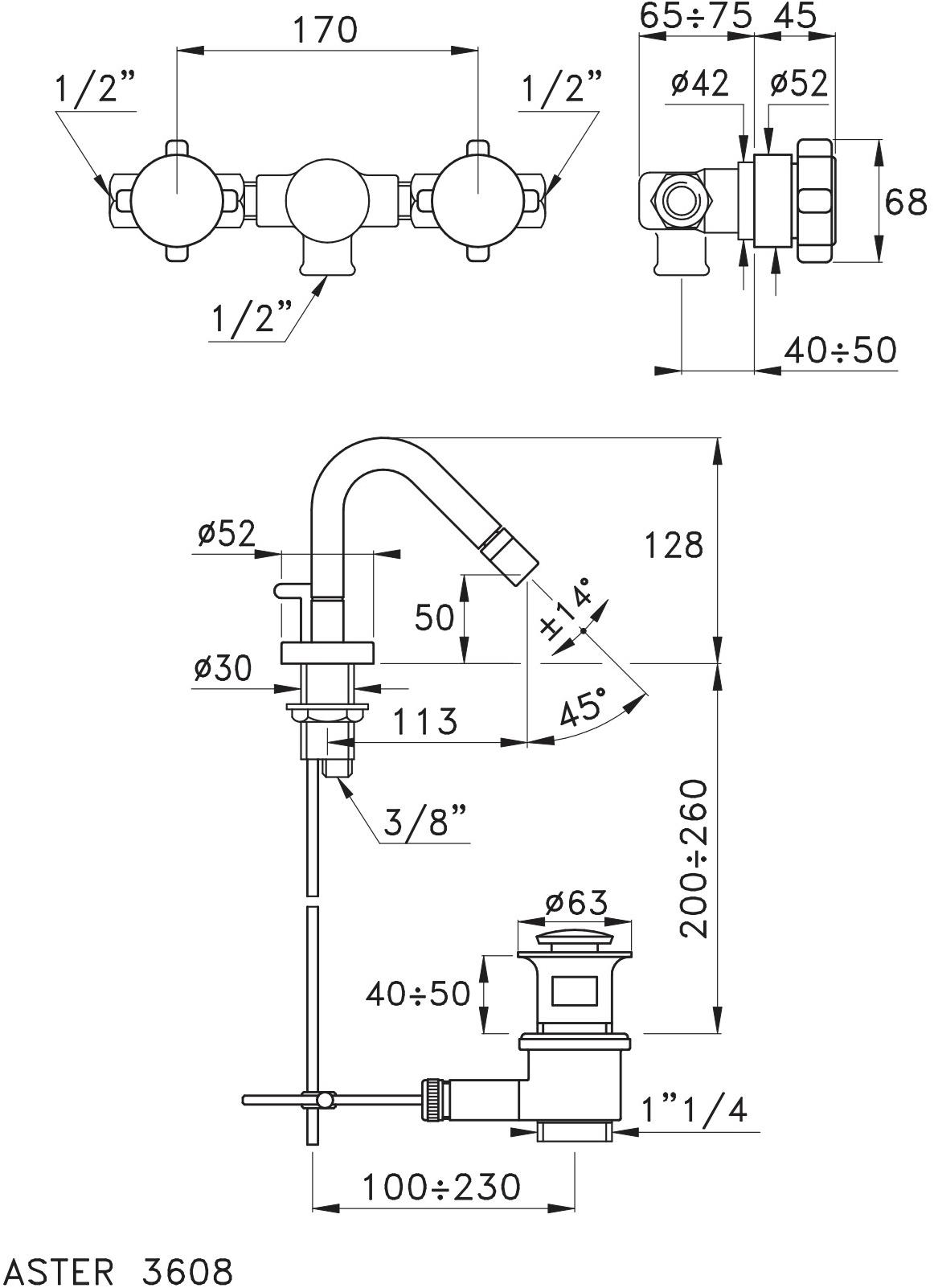 RUBINETTERIE STELLA Смеситель для биде на 3 отверстия Aster sun-id-1352387 - Вид №3