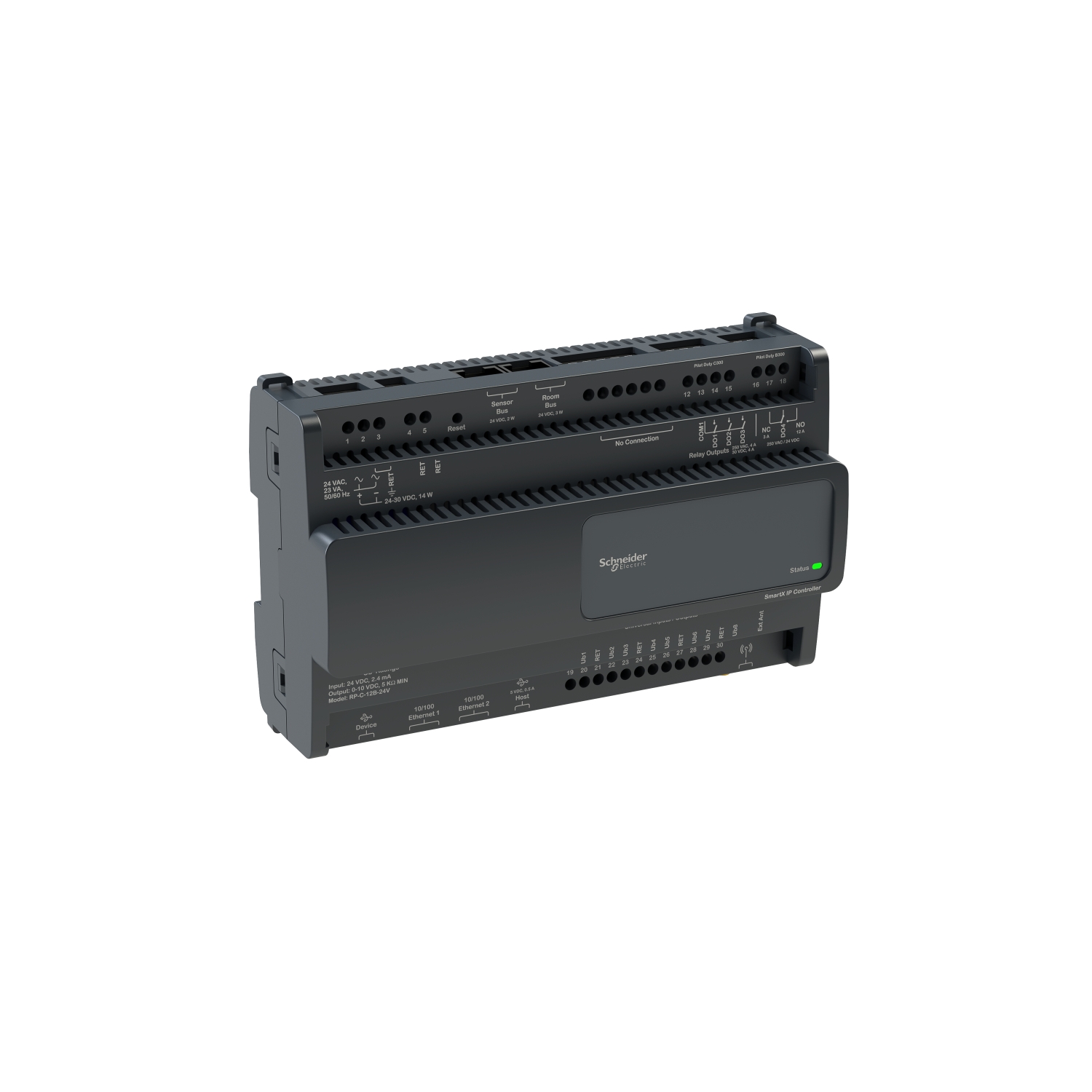 SXWRCF12B10001 Контроллер RP-C-12B-F-24V, 8 универсальных точек типа b, 4 реле, 2×Ethernet, BACnet/IP, RoomBus, SensorBus, BLE 24В Schneider Electric EcoStruxure Building Operation 