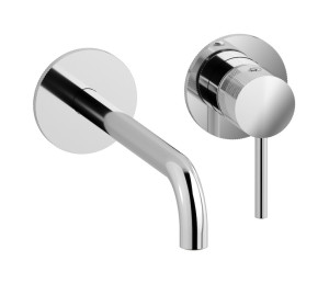 Встроенный в стену смеситель для раковины на 2 отверстия с длинным изливом в комплекте с донным клапаном. WE ARE IB id407cc Chrome Industria