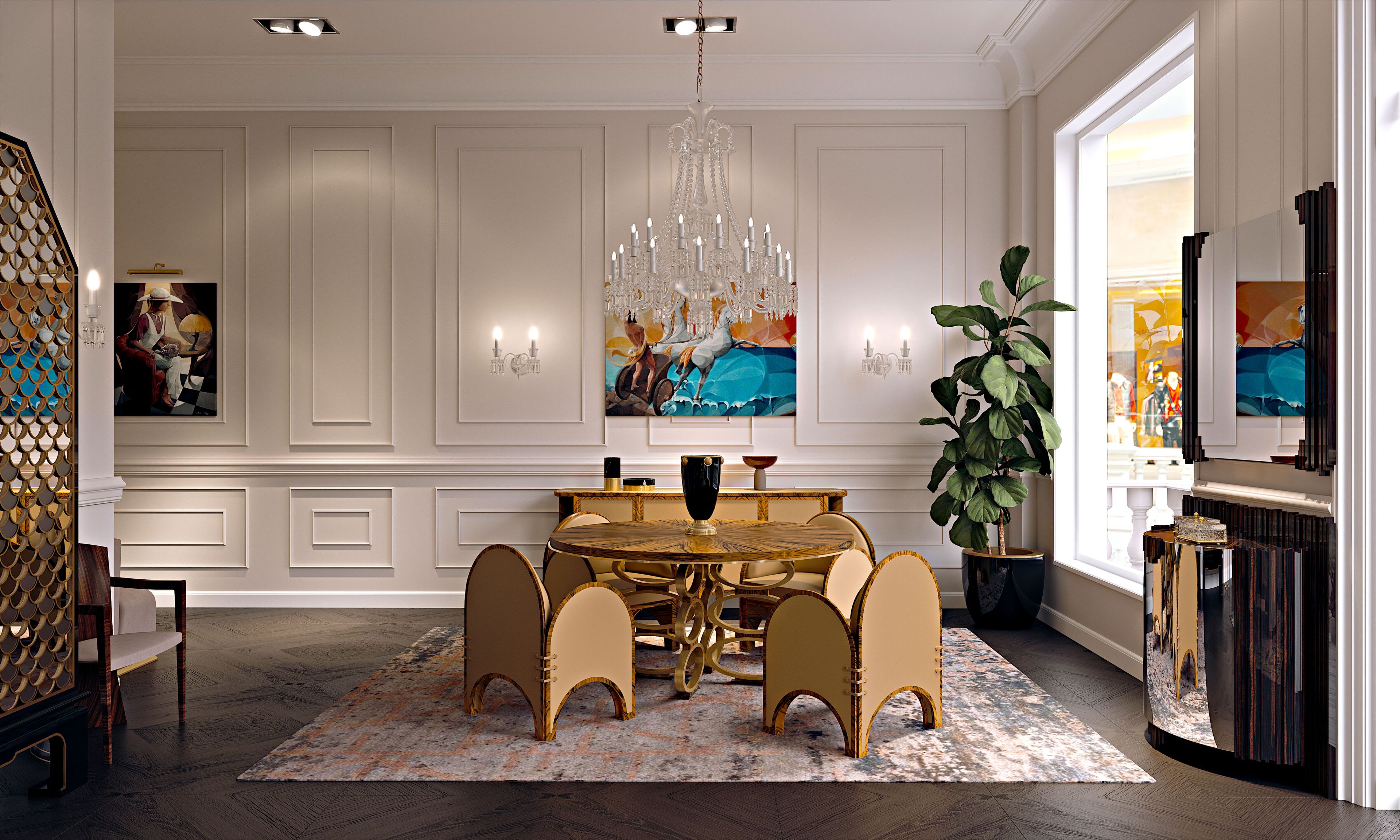 Деревянный и бархатный стул с подлокотниками и без них Roman & Co Goldstein ARCH-00075458 - Вид №1