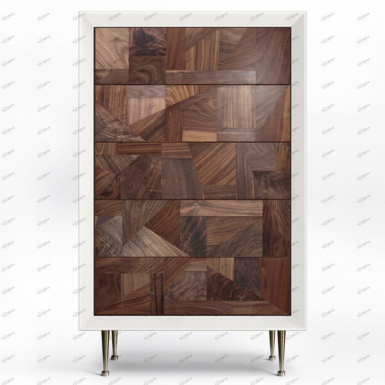 Комод в белом корпусе с 5 ящиками американский орех Puzzle ACWD PUZZLE 00-3981944 Белый;коричневый;орех