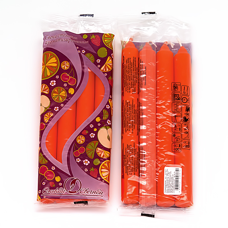 001507 Свеча столовая 1.9 х 17.5 см 40 г 4 шт. Апельсин Омский Свечной 