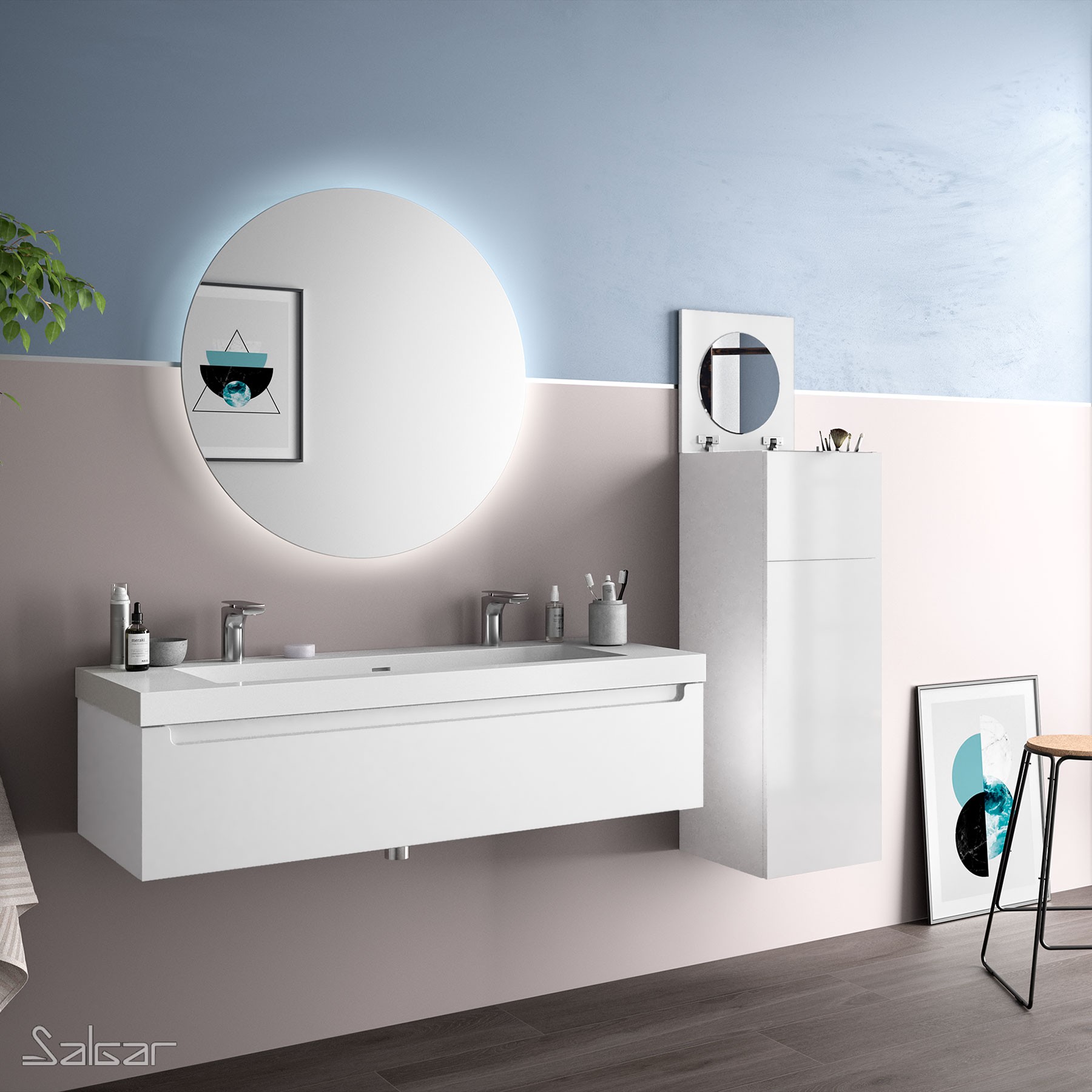 26660 SALGAR Мебель под умывальник MONTERREY 1200 1 металлический ящик GLOSS WHITE 1197 x 270 x 450 мм Глянцевый белый 