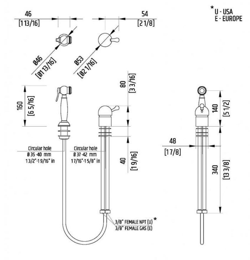 Officine Gullo Металлический кухонный смеситель с двумя отверстиями и ручным душем в современном стиле sun-id-1455953 - Вид №3