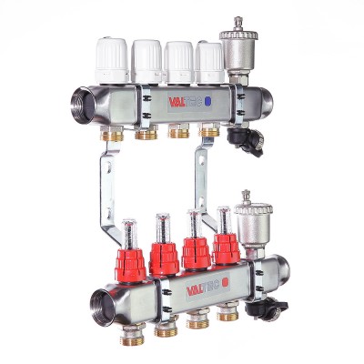 VTc.586.EMNX.0607 Коллекторный блок из нержавеющей стали с термостатическими клапанами и расходомерами Valtec 1", 7 x 3/4", "евроконус"  - Вид №3