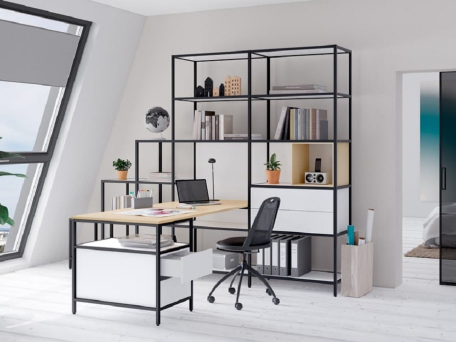 Алюминиевый и деревянный угловой стол с полками raumplus Creo ARCH-00119892 - Вид №1