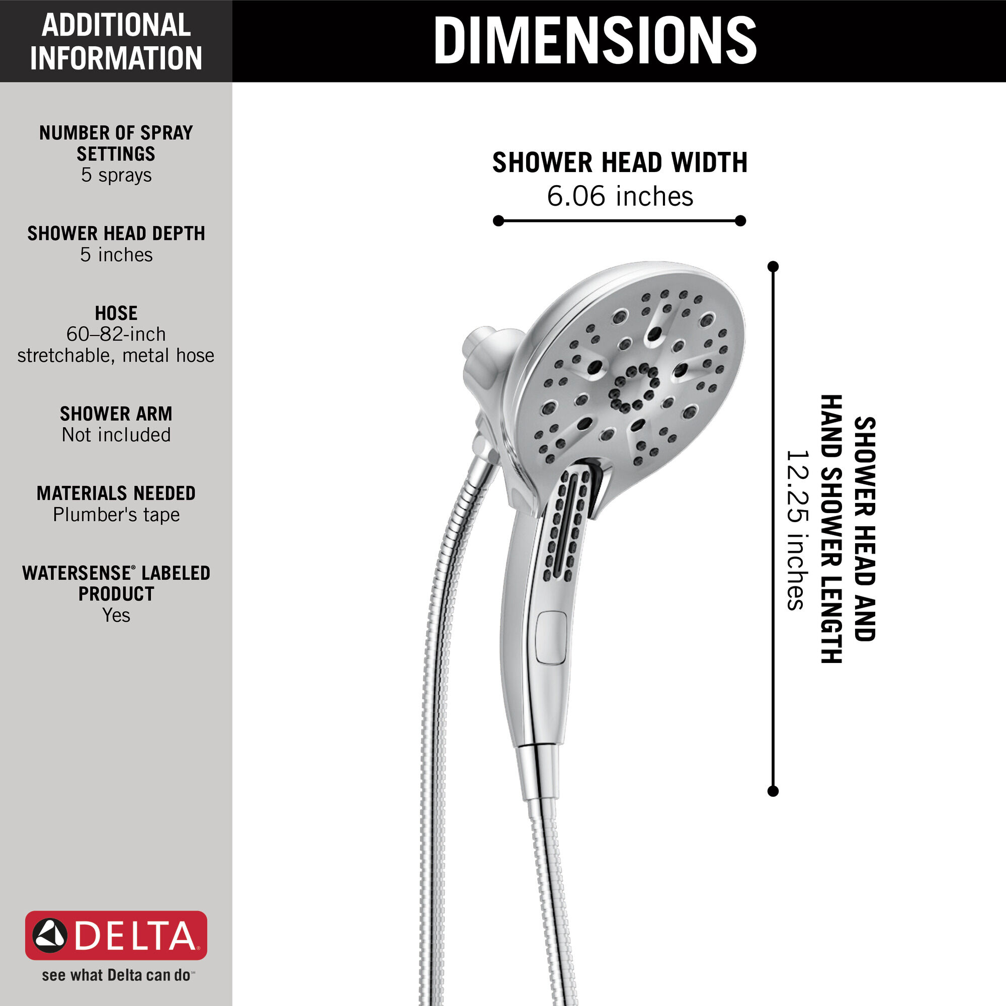 58620-PK In2ition® H2Okinetic® Душ два в одном с 5 настройками Delta Faucet Universal Showering Хром  - Вид №12