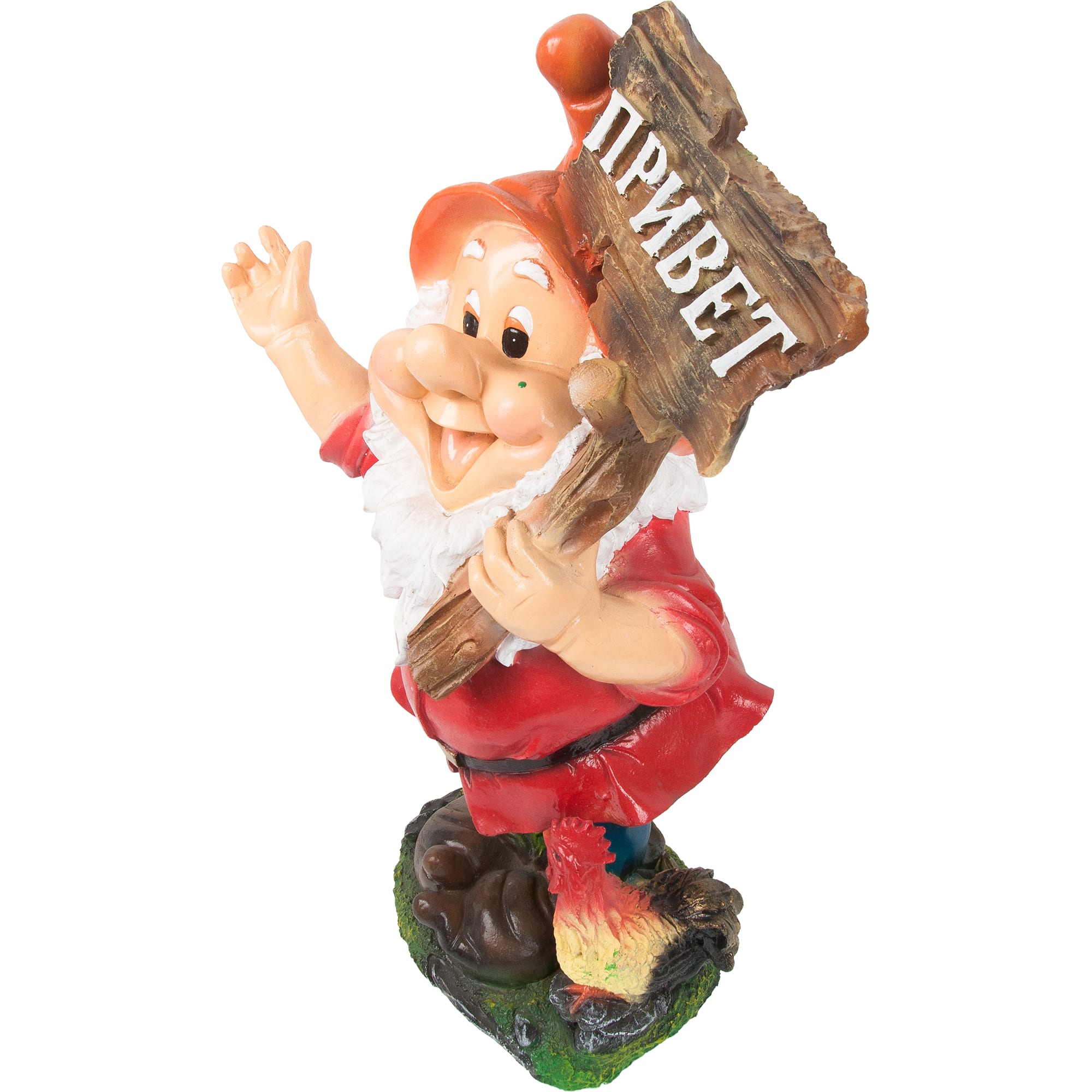 82563161 Фигура садовая Гном с табличкой «Привет» с петухом 61 см Santreyd 