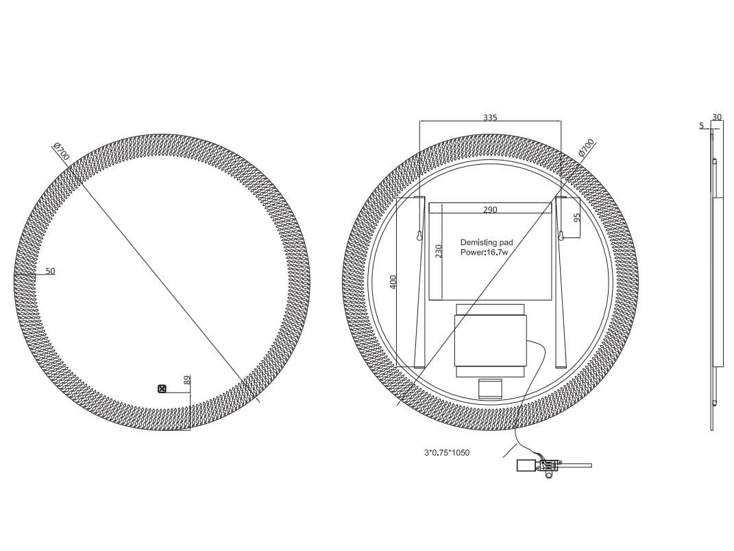 Алюминиевое круглое зеркало со встроенным настенным освещением CROSSWATER CANVASS ARCH-00030012 - Вид №5