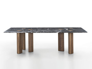 Прямоугольный обеденный стол из мрамора и грецкого ореха