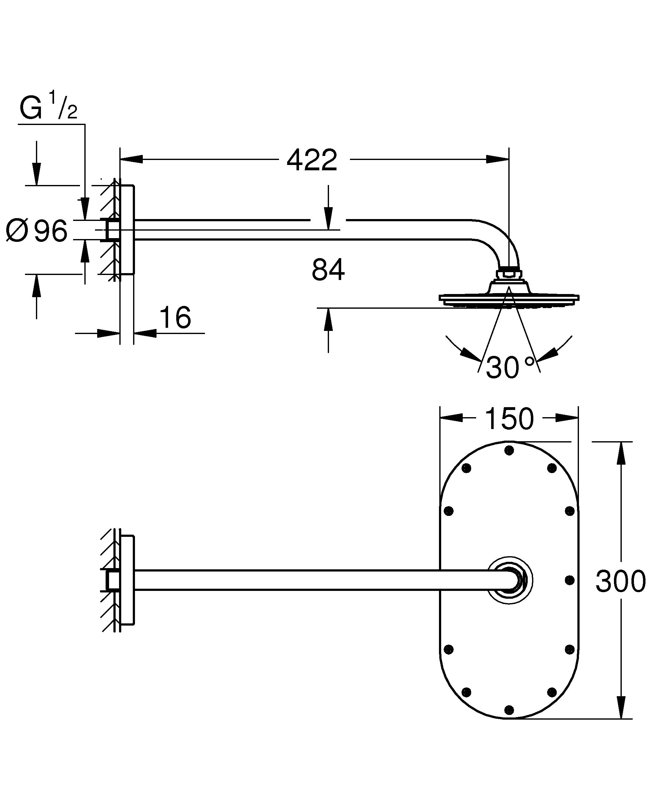 26170000 Верхний душ с душевым кронштейном Grohe Rainshower Veris хром - Вид №1