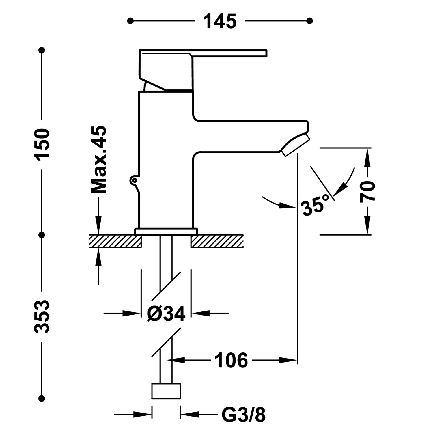 Смеситель для раковины LEX-ALP с одной ручкой и автоматическим сливом-186103 TRES - Вид №1