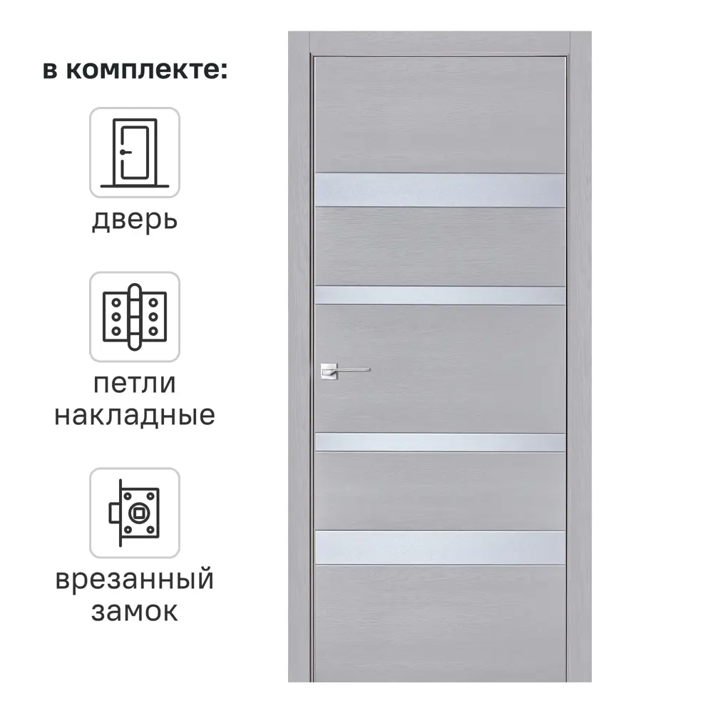 Дверь межкомнатная глухая с замком и петлями в комплекте Бостон 70x200 см ПВХ цвет серый 89340266 STLM-2066463 ПРИНЦИП 