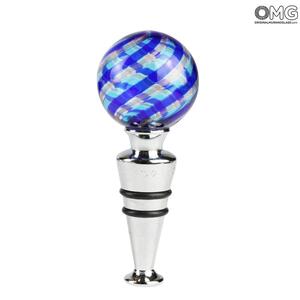 2422 ORIGINALMURANOGLASS Бутылочная пробка из муранского стекла в голубую полоску + коробка  см