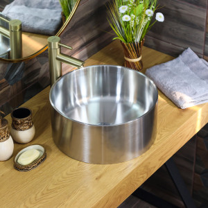 Накладная раковина ring380 melana profline 1,2/160 сатин накладная круглая ring380, без донного клапана