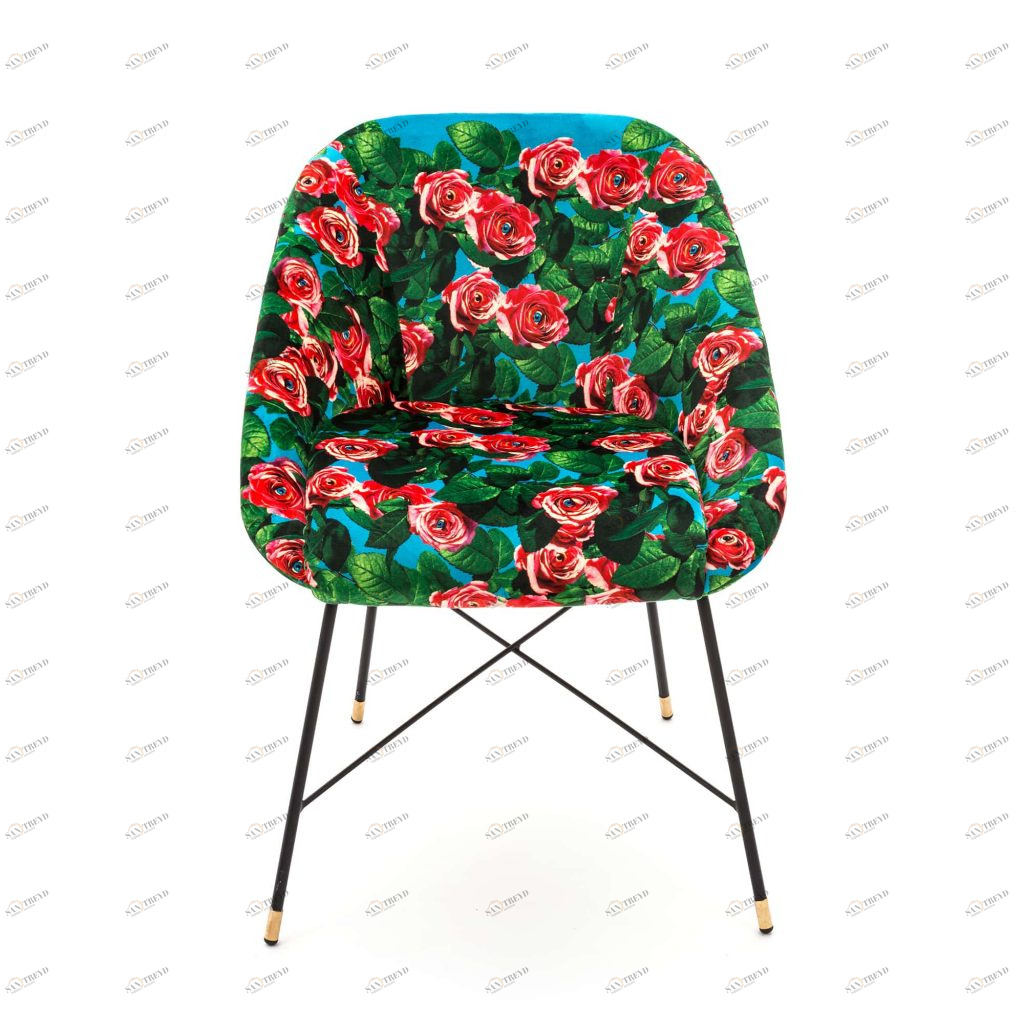 Стул мягкий с металлическими ножками 50х60 см зеленый Roses SELETTI  00-3883208 Зеленый;красный;черный 