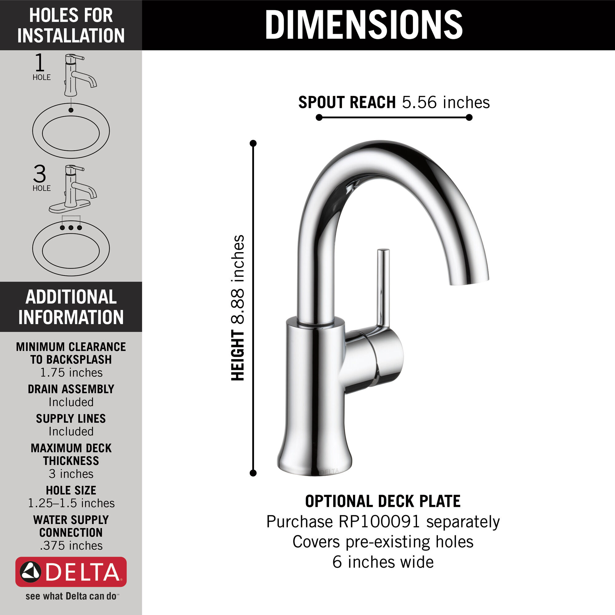 559HA-DST Смеситель для ванной с высокой дугой с одной ручкой Delta Faucet Trinsic Хром  - Вид №3