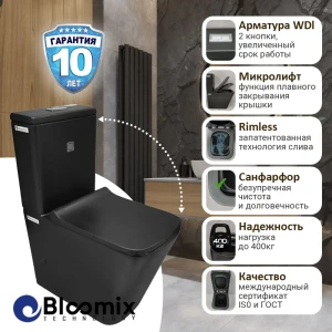 91108128 Унитаз-компакт Bloomix Sherl 2604 matt black горизонтальный выпуск STLM-1346911