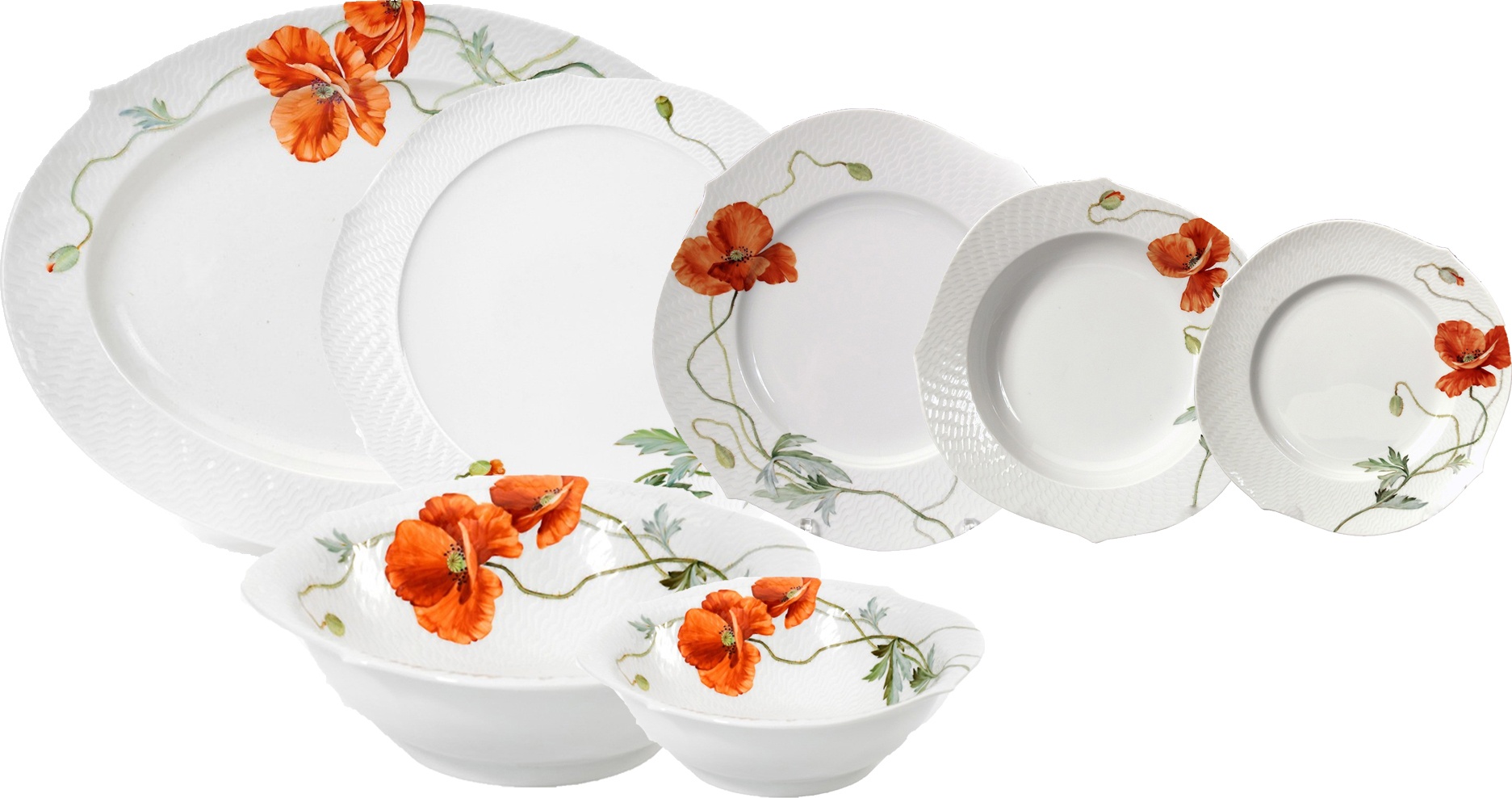 10598663 Meissen Сервиз столовый 6/22 "Игра волн, рельеф, маки" Фарфор 