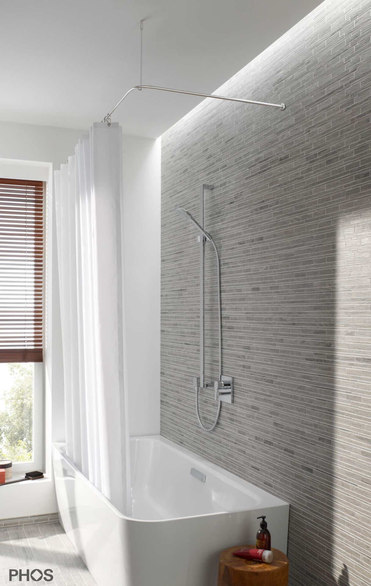 DSE1000-900K45 L-образный карниз для душевой занавески, 100 x 90 см, для приклеивания к стене PHOS  - Вид №1