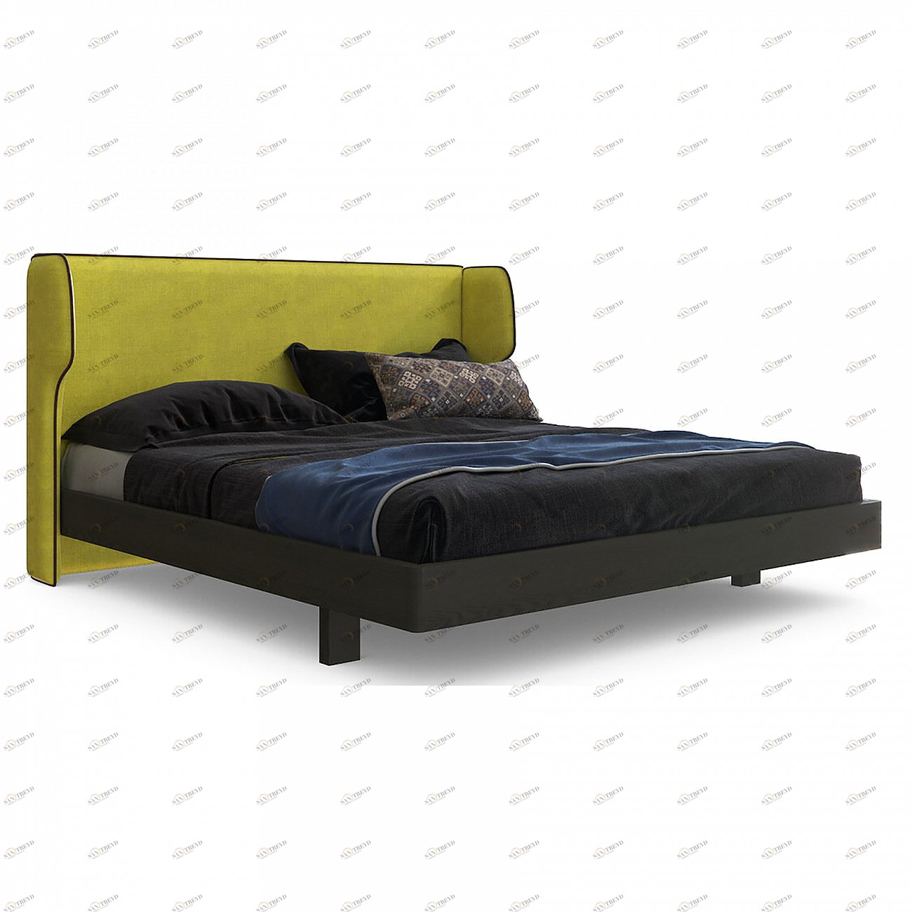 Кровать двуспальная с бортиками 160x200 зеленая Rich BRAGIN DESIGN ДИЗАЙНЕРСКИЕ 256516 Желтый 