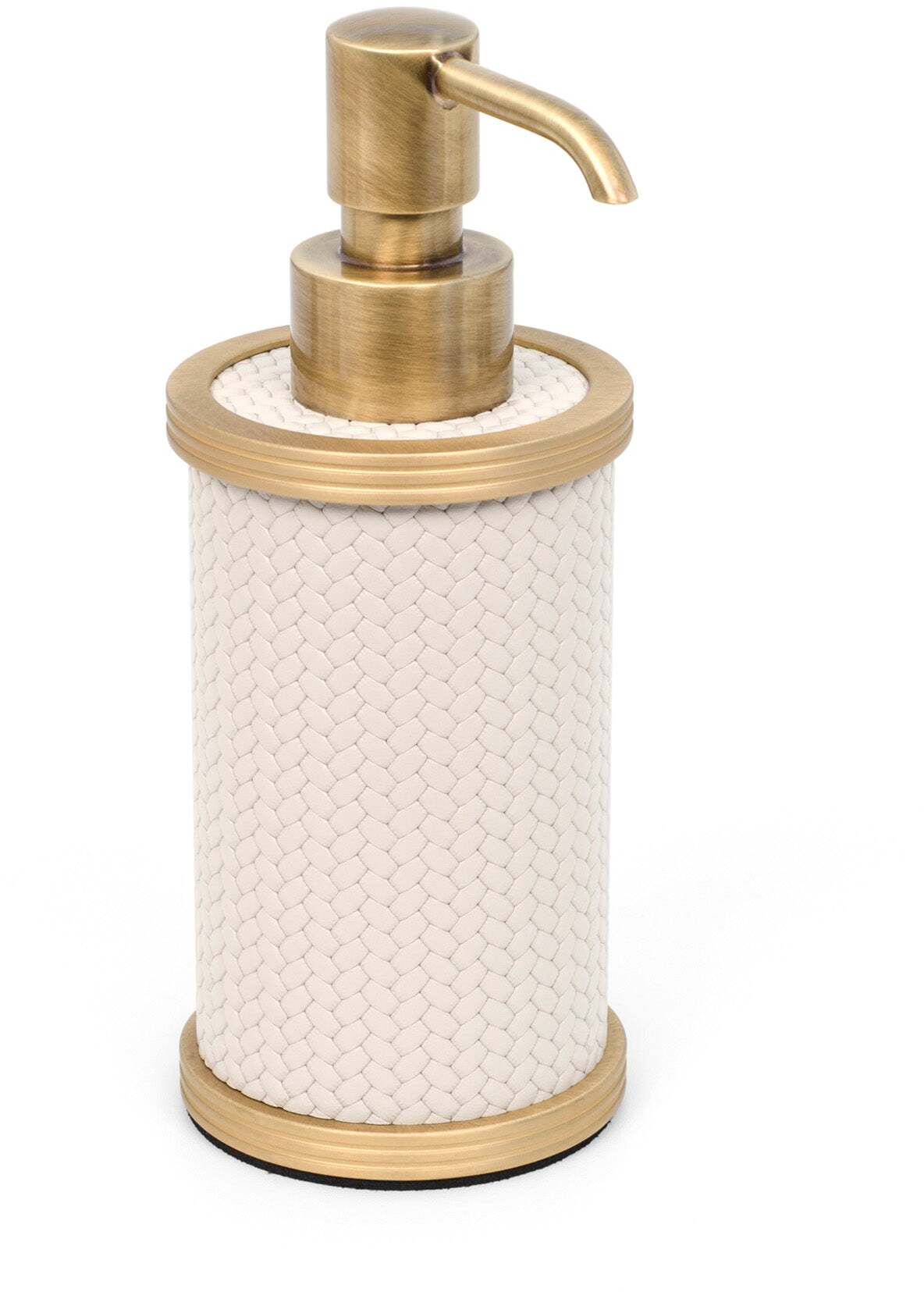 Дозатор для мыла Carol - Ø 6,5XH15 см / металлическая отделка_сатинированная латунь / зерненая кожа_черный