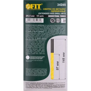 Сверло спиральное по металлу HSS-TIN Fit 34265 6.5x148 мм