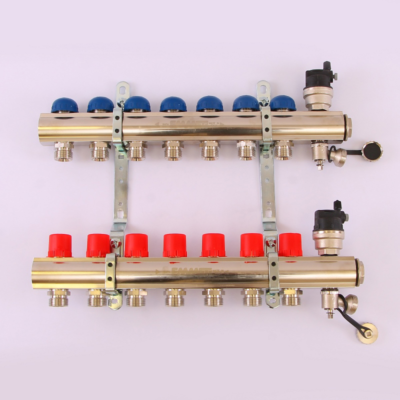 Коллекторная группа TOPWAY с регулировочными и термостатическими вентилями с резьбой под евроконус EMMETI 1"x3/4"ЕК 7 выходов 01298720