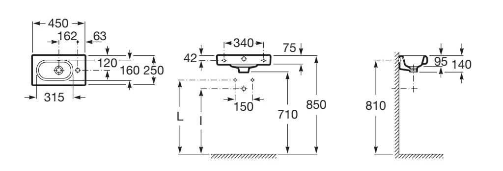 Фарфоровая подвесная мойка для рук с переливом Roca Meridian ARCH-00026460 - Вид №1