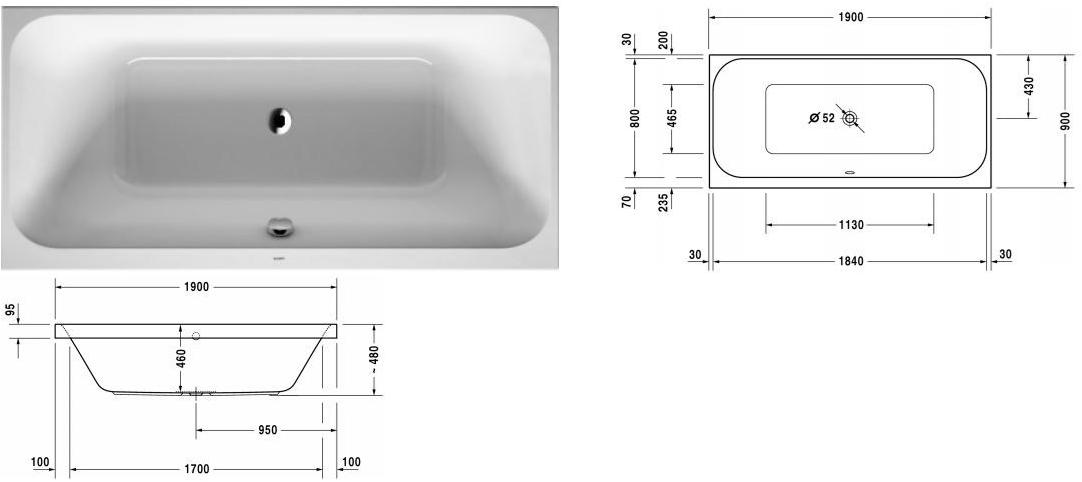 Duravit Прямоугольная встраиваемая акриловая ванна Happy d.2 sun-id-1367106 - Вид №2