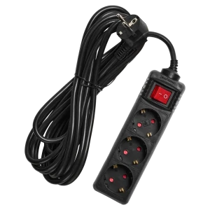 Удлинитель бытовой Skybeam 3x1.5 5 м 3 розетки с заземлением 3680 Вт с выключателем цвет черный