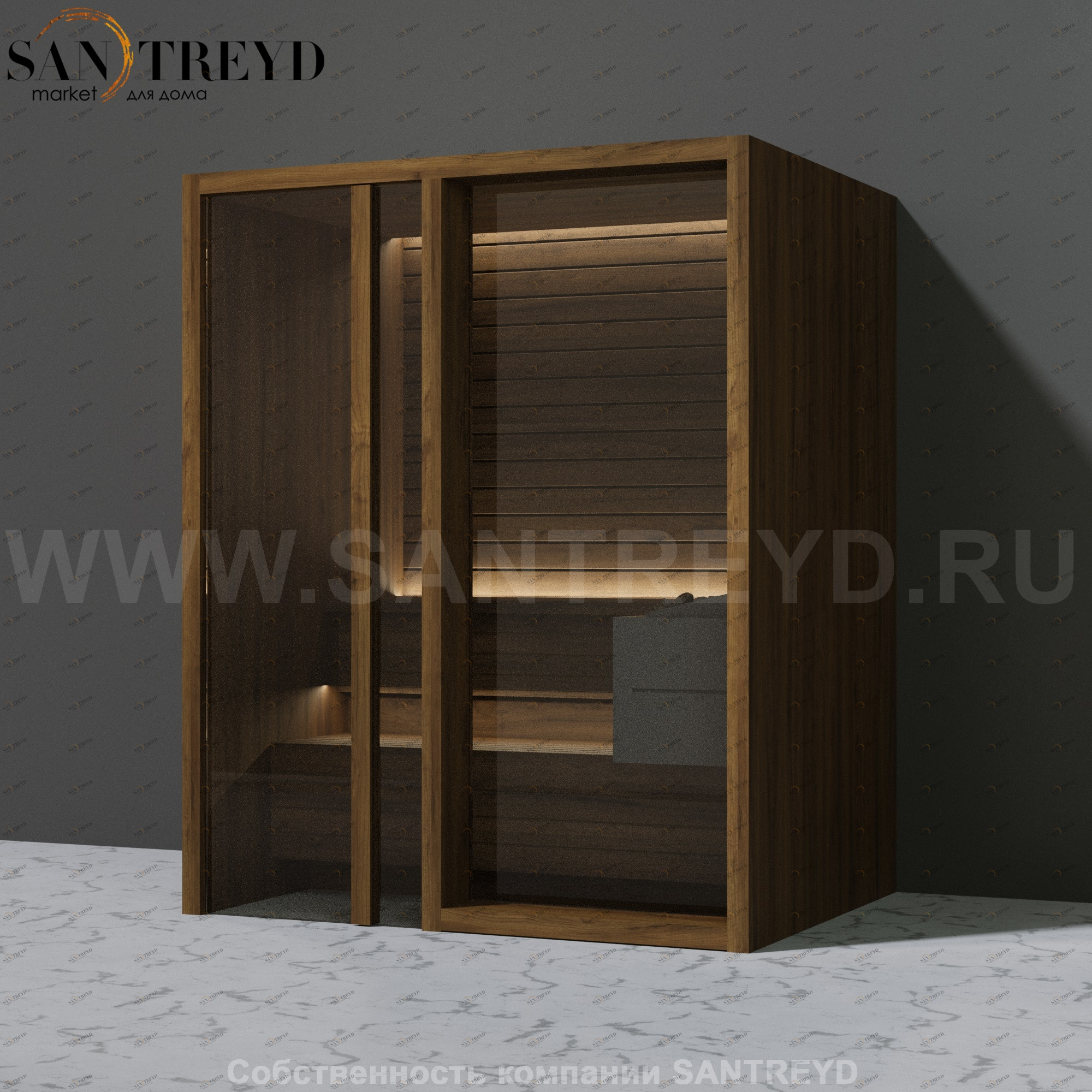 Effegibi YOKU.G45 SA.70300020 Сауна с левой дверью. Мощность: 4,5 кВт макс. Размеры: длина 174 см, ширина 132 см. Отделка: чёрный орех SA70300020