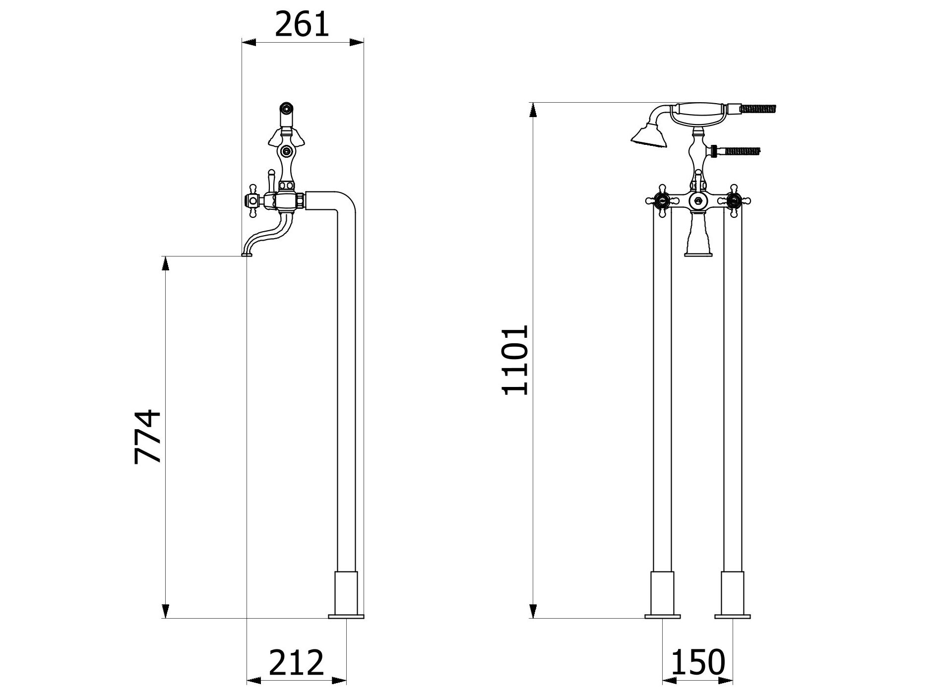 Смеситель для ванны с ручным душем IB Hermes + Hermes Elle ARCH-00005590 - Вид №1