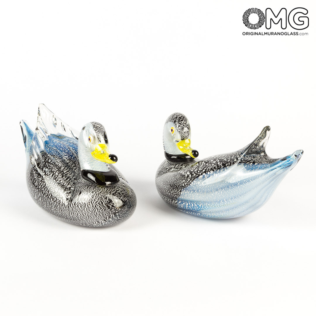 2853 ORIGINALMURANOGLASS Скульптура Венецианская серебрянная утка - муранское стекло OMG 17 см  - Вид №1