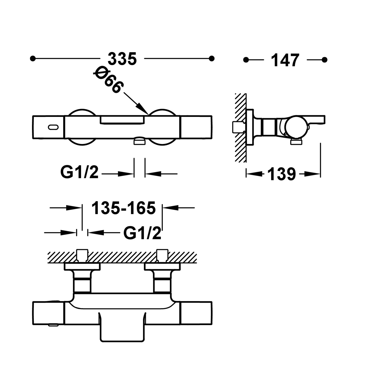 Настенный термостатический смеситель для ванны и душа-19017412OM TRES Thermostatic - Вид №1