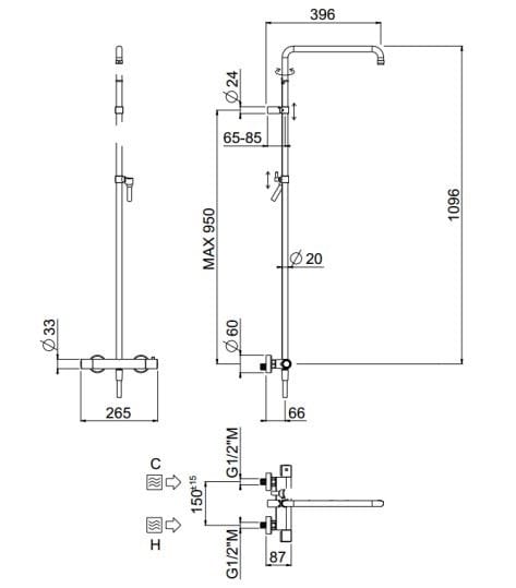 Палубная душевая колонна CARIMALI RIGOLETTO COLONNA SINGOLA TERMOSTATICO ARCH-00062114 - Вид №1