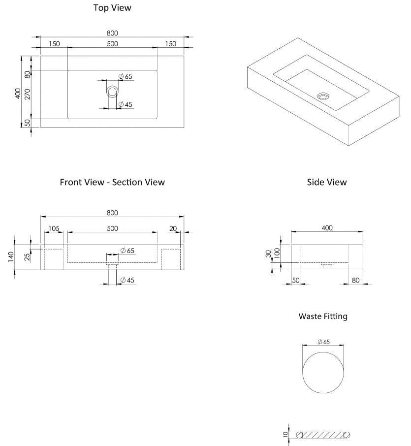 Мраморная прямоугольная подвесная раковина LUSSO CAPRI ARCH-00112177 - Вид №4