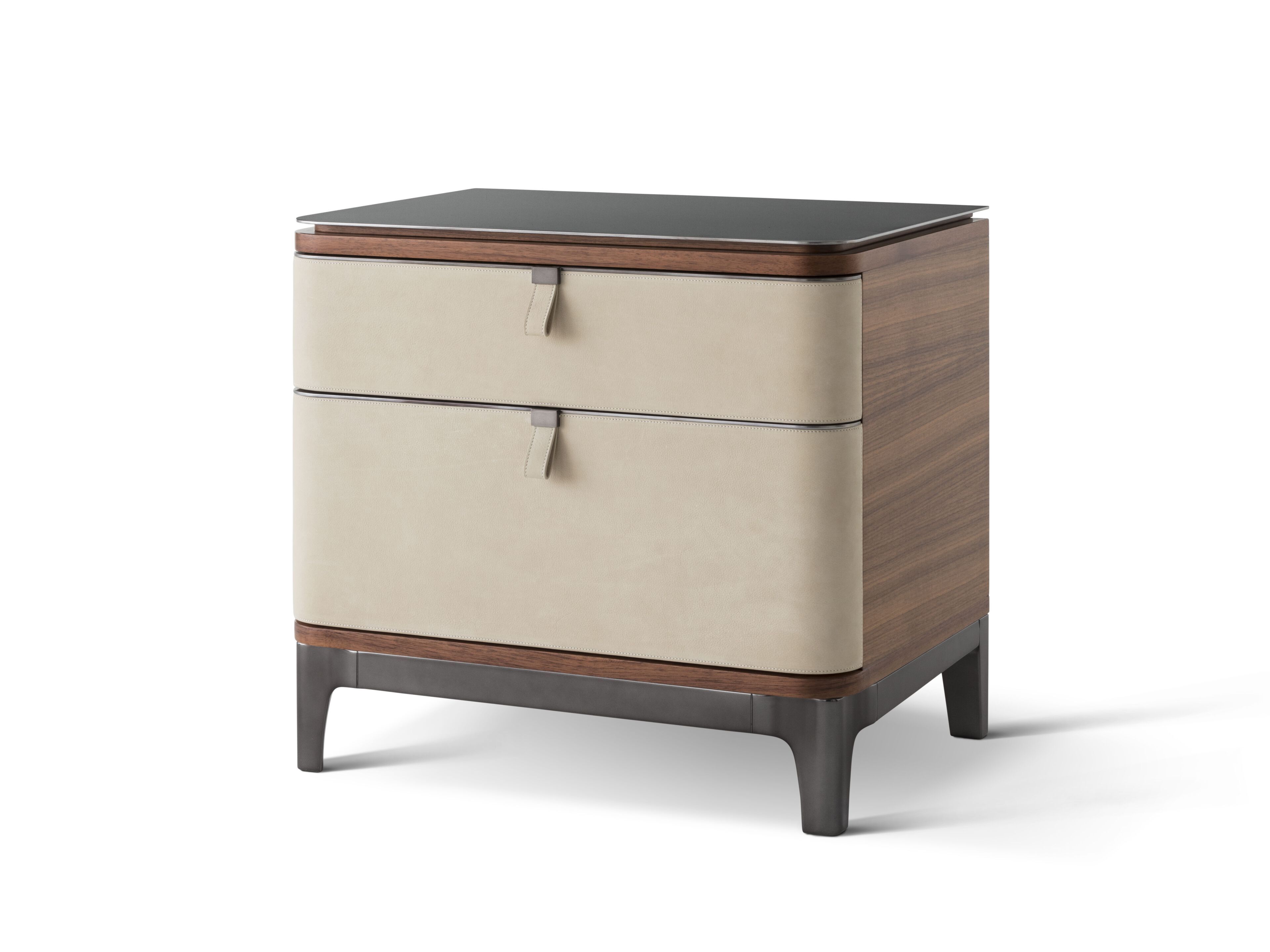 Прямоугольная прикроватная тумбочка из орехового дерева с кожаной обивкой OAK New York Suite ARCH-00099515