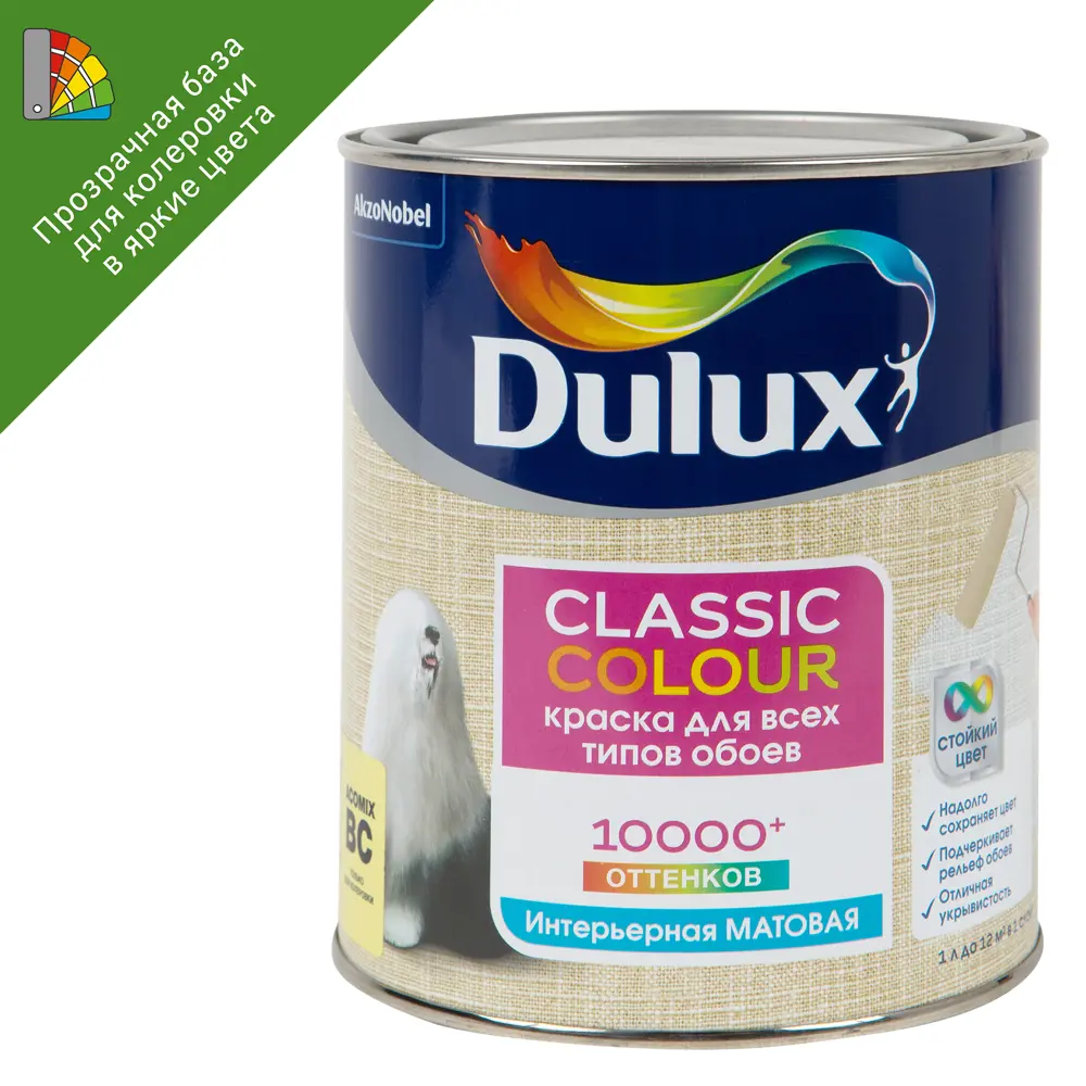 Краска для обоев Dulux Classic Colour матовая прозрачная база BC 0.9 л 82171053 STLM-0021050