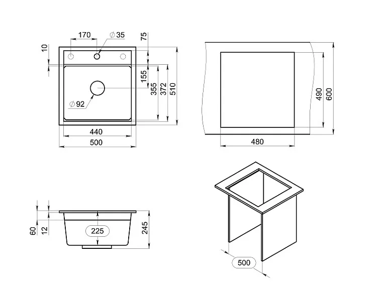 KS-5002, ШВАРЦ (чёрный металлик), кухонная мойка, кварц GRANULA Kitchen Space 5002-ST296 - Вид №3