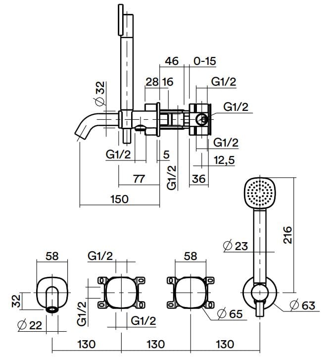 Смеситель для ванны из нержавеющей стали с ручным душем Quadrodesign супер ARCH-00050166 - Вид №2