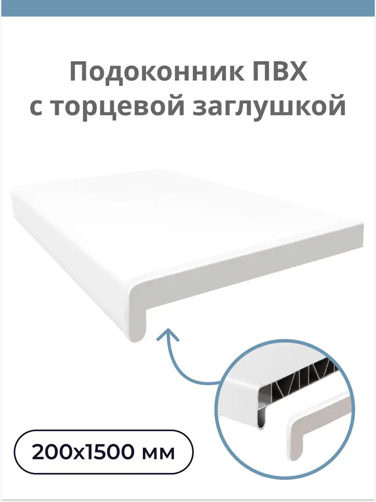 91673097 Подоконник Центурион 1500х200мм белый матовый с заглушкой STLM-0897902