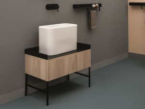 Напольная раковина из нержавеющей стали и дерева с ящиками