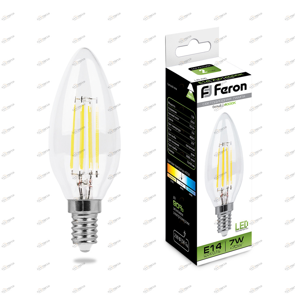 Лампа светодиодная Feron "Свеча" E14 7W 4000K LB-66 25780 FERON  00-3956785 Прозрачный 