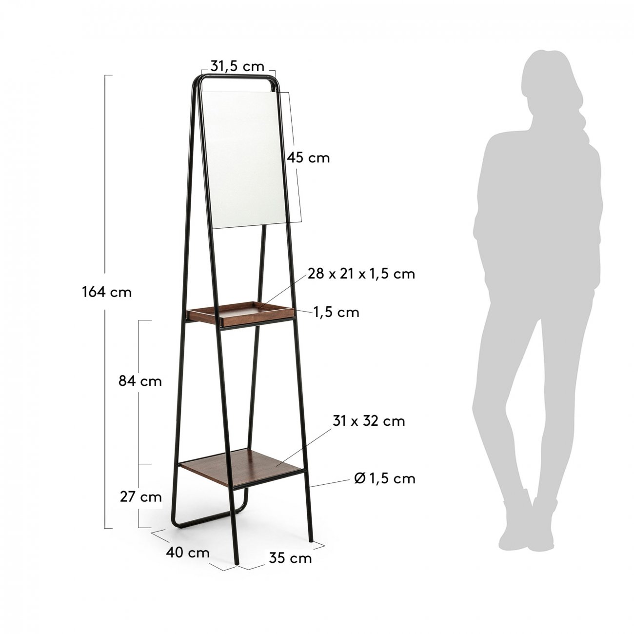 Зеркало напольное с полками Benji от La Forma LA FORMA BENJI 298904 Черный  - Вид №2