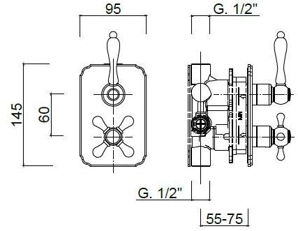 Rubinetteria Giulini Смеситель для душа с термостатом на 2 отверстия Pragamix - pragamix crystal F8282-pr - Вид №1