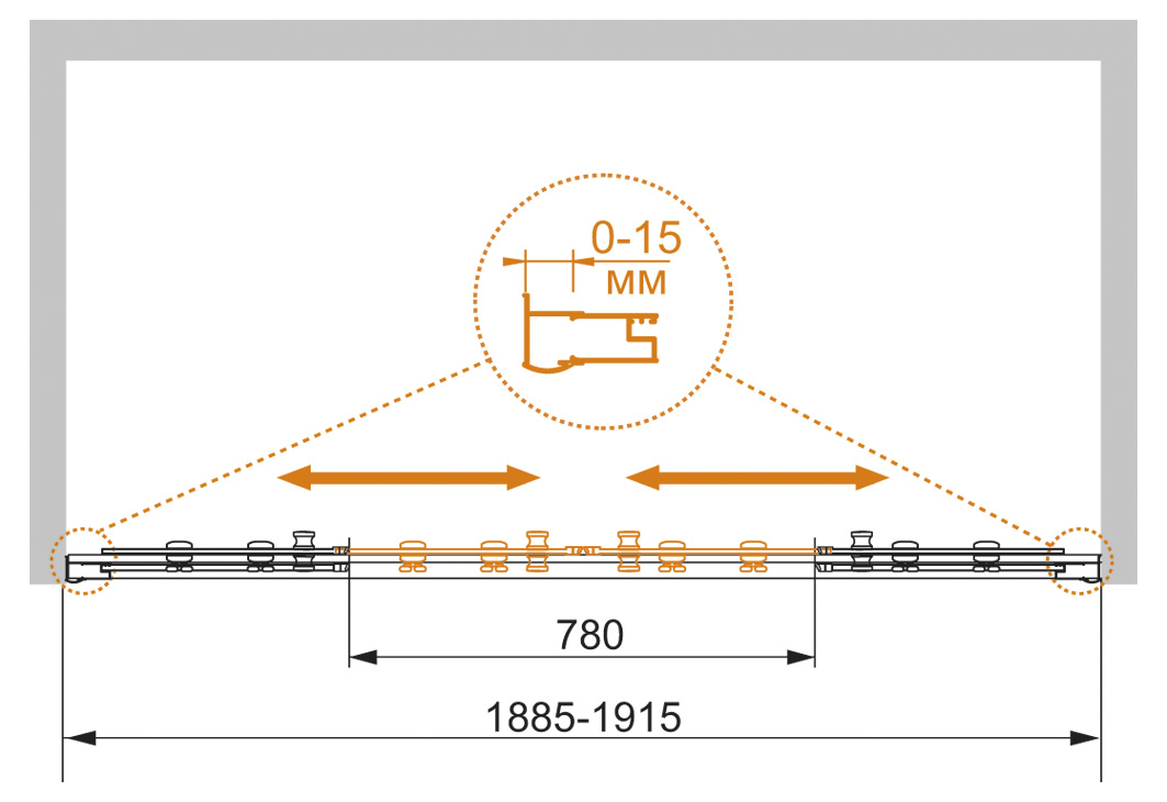 Душевая дверь в нишу CEZARES PRATICO-BF-2-190-P-Cr - Вид №8
